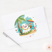 Tropical Boo - Kawaii Hawaiian Ghost Vacation Runder Aufkleber (Umschlag)
