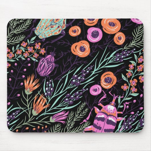 Tropical Botanical and Bugs Colorful Abstract Art Mousepad (Vorne)