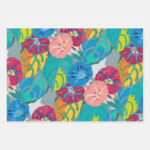 Tropical Botanical Bold Teal Blue & Coral Floral  Geschenkpapier Set (Vorderseite 2)