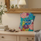 Tropical Botanical Bold Teal Blue & Coral Floral  Geschenkpapier Set