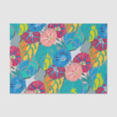 Tropical Botanical Bold Teal Blue & Coral Floral Seidenpapier (Vorderseite)