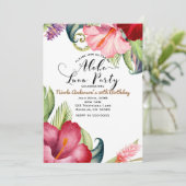 Tropical Botanical Floral Aloha Luau Party Einladung (Stehend Vorderseite)