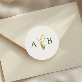 Tropical Botanical Floral Wedding Monogram Runder Aufkleber