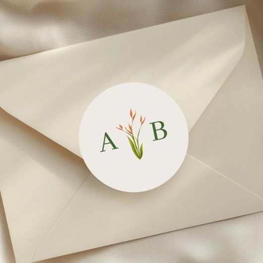 Tropical Botanical Floral Wedding Monogram Runder Aufkleber