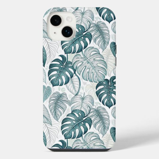 Tropical Botanical Green Monsteras iPhone Hülle (Rückseite)