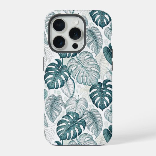 Tropical Botanical Green Monsteras iPhone Hülle (Rückseite)