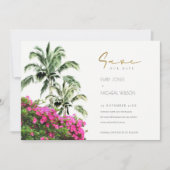 Tropical Bougainville Palm Save the Date einladen Dankeskarte (Vorderseite)