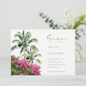 Tropical Bougainville Palm Save the Date einladen Dankeskarte (Stehend Vorderseite)