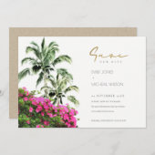 Tropical Bougainville Palm Save the Date einladen Dankeskarte (Vorne/Hinten)