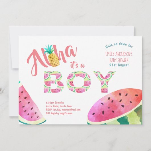 Tropical BOY Baby Shower Invites ALOHA Watermelone Einladung (Vorderseite)
