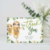 Tropical Boy Sloth Baby Dusche Danke Karte (Stehend Vorderseite)