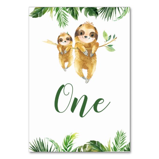 Tropical Boy Sloth Baby Dusche Tischnummer (Rückseite)