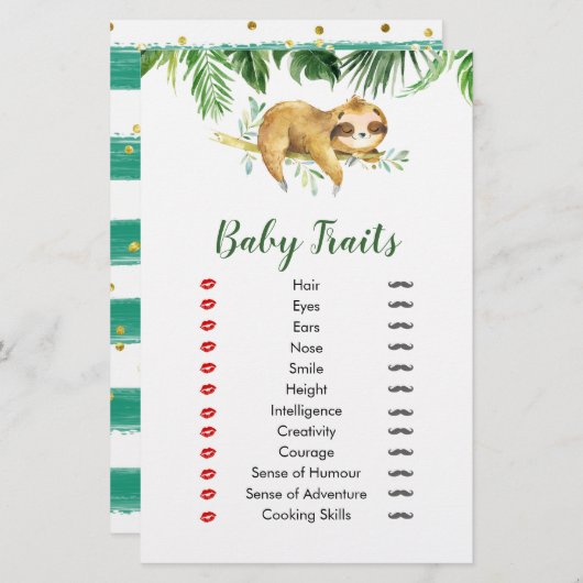 Tropical Boy Sloth Baby Shower Baby Tracks (Vorne/Hinten)