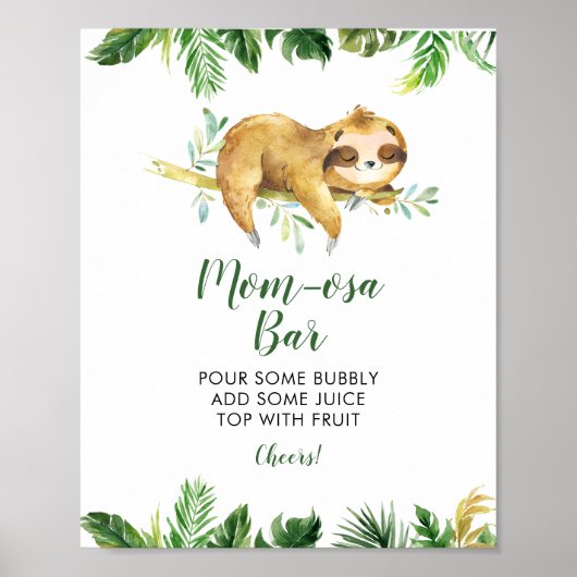Tropical Boy Sloth Baby Shower Mama-osa Bar Poster (Vorne)