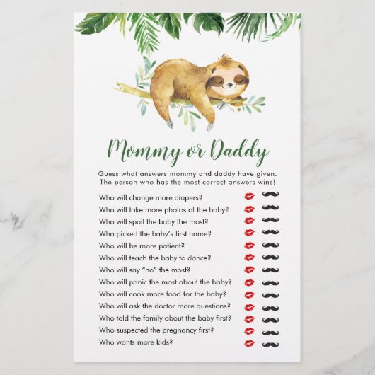 Tropical Boy Sloth Baby Shower Mommy oder Daddy (Vorderseite)