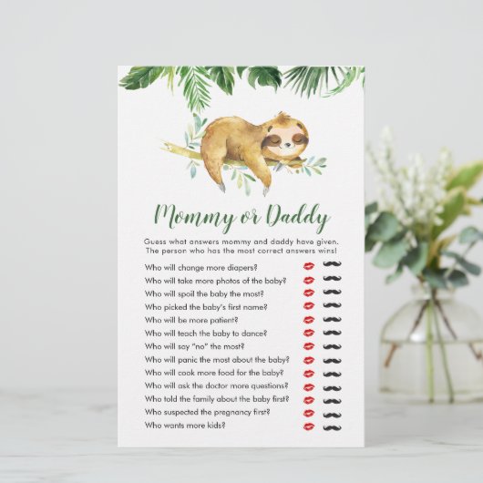 Tropical Boy Sloth Baby Shower Mommy oder Daddy (Stehend Vorderseite)