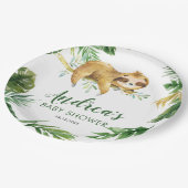 Tropical Boy Sloth Baby Shower Paper Plate Pappteller (Schrägansicht)