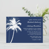 Tropical Breeze Blue Palm Trees Wedding Einladung (Stehend Vorderseite)