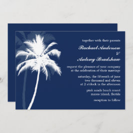 Tropical Breeze Blue Palm Trees Wedding Einladung