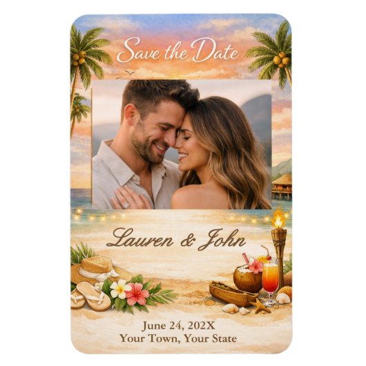 Tropical Breeze Photo Save The Date Wedding Magnet (Vertikal)