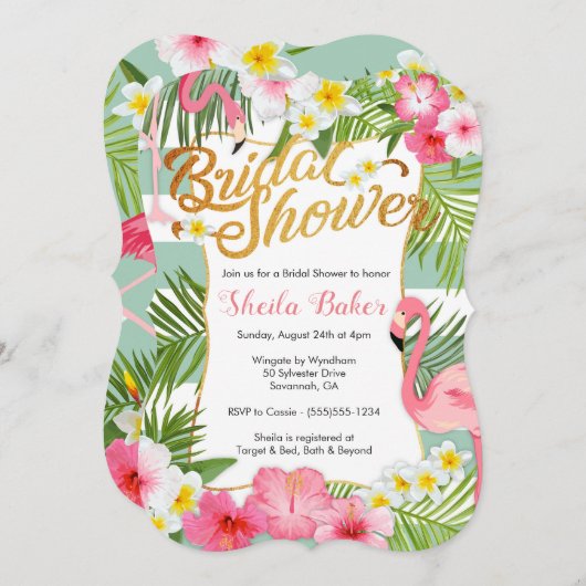 Tropical Bridal Dusche Einladung - Flamingos (Vorne/Hinten)