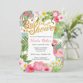 Tropical Bridal Dusche Einladung - Flamingos (Stehend Vorderseite)