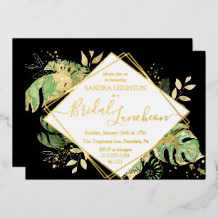 Tropical Bridal Luncheon Dusche Black & Gold Folieneinladung