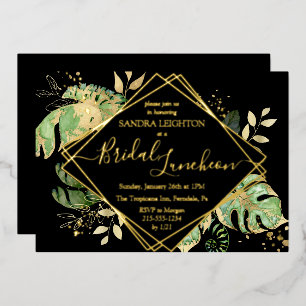 Tropical Bridal Luncheon Dusche Black & Gold Folieneinladung