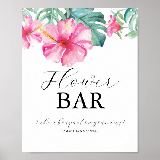 Tropical Bridal Shower Flower Bar Sign Poster (Vorne)