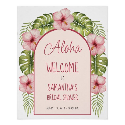 Tropical Bridal Shower Pink Hibiscus Welcome Sign Poster (Vorderseite)