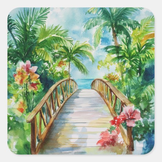 Tropical Bridge Quadratischer Aufkleber (Vorderseite)