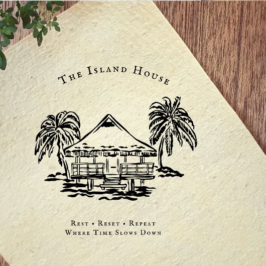 Tropical Bungalow Coastal Branding Rubber Stamp Gummistempel