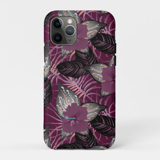 Tropical Burgundy Hibiskus Floral Case-Mate iPhone Hülle (Rückseite)
