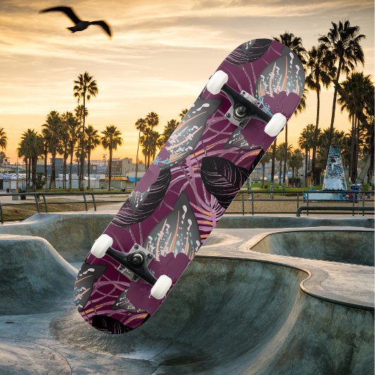 Tropical Burgundy Hibiskus Floral Skateboard