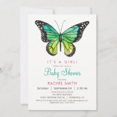 Tropical Butterfly Girl Baby Shower Einladung (Vorderseite)