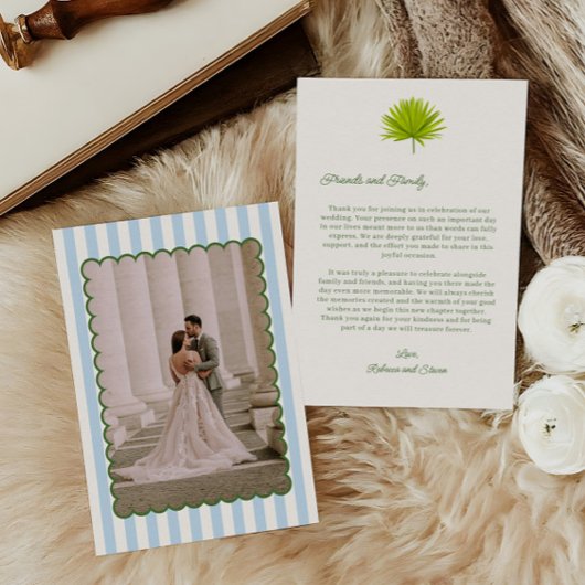 Tropical Cabana Striped Wedding Photo Dankeskarte
