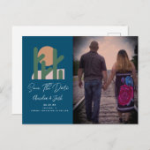 Tropical Cactus Navy-Save the Date-Foto-Postkarte Postkarte (Vorne/Hinten)