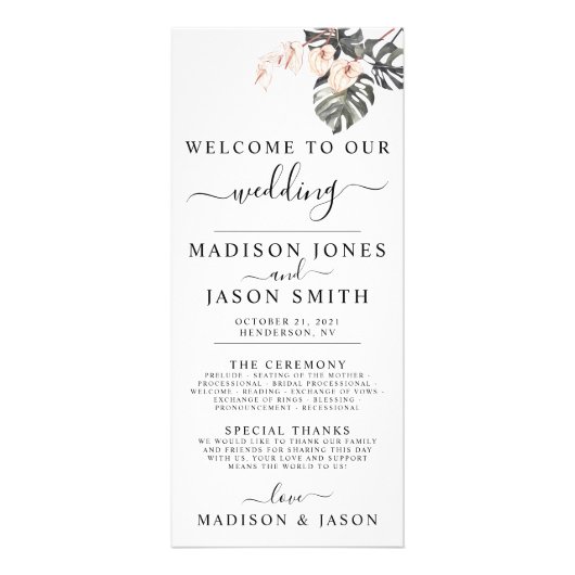 Tropical Calla Lily Minimalistisch Wedding Program Werbekarte (Vorne)