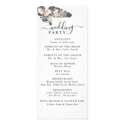 Tropical Calla Lily Minimalistisch Wedding Program Werbekarte (Hinten)