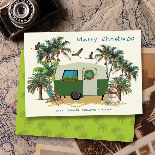 Tropical Camping Trailer Frohe Weihnachtskarten Einladung