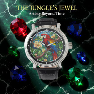 "Tropical Canopy Time" - Buntglas-Papagei Armbanduhr