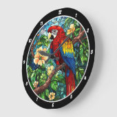 Tropical Canopy Time" - Hartglas Parrot Große Wanduhr (Winkel)