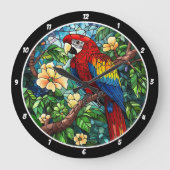 Tropical Canopy Time" - Hartglas Parrot Große Wanduhr (Vorderseite)