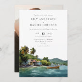 Tropical Caribbean Destination Photo Wedding Einladung (Vorne/Hinten)