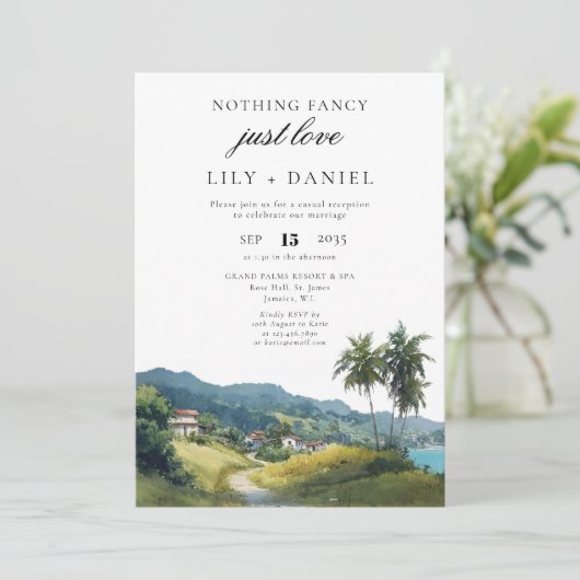 Tropical Caribbean Elopement Wedding Reception Einladung (Stehend Vorderseite)