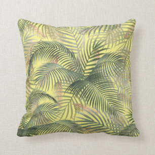 Tropical Caribbean Palm Blätter Wasserfarbengelb Kissen