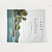 Tropical Caribbean Wedding Photo Backdrop Wandteppich (Vorderseite (Horizontal))