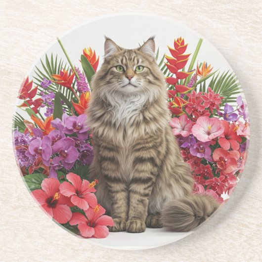 Tropical Cat Sandstone Drink Untersetzer Design. (Vorne)