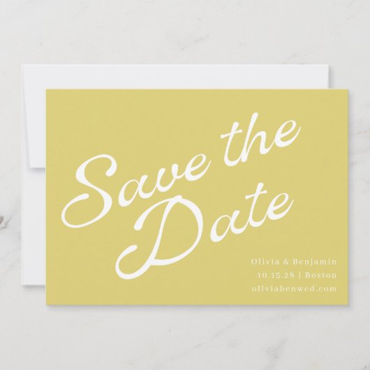 Tropical Chartreuse Yellow Retro Script Wedding Save The Date (Vorderseite)