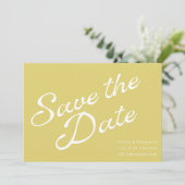 Tropical Chartreuse Yellow Retro Script Wedding Save The Date (Stehend Vorderseite)